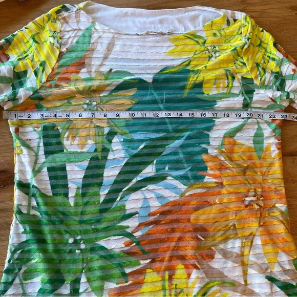 Soft Surroundings Top Womens XL Yellow Green Floral Tunic Tropical Textured - Picture 7 of 10